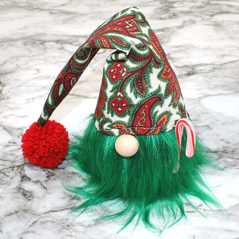 HAND CRAFTED Gnome Green Christmas Air Freshener Cover Decor - White Paisley